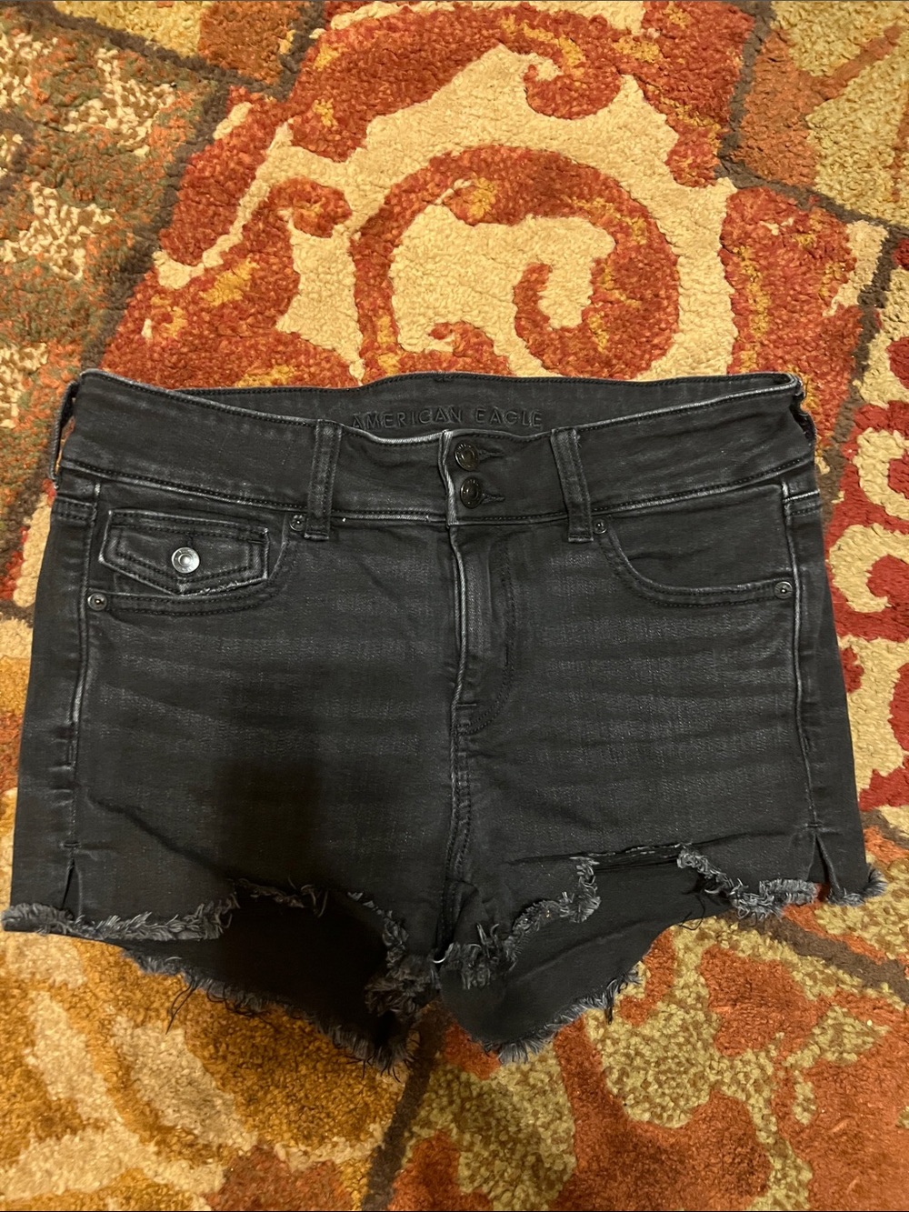 American Eagle Outfitters Black Frayed Hem Denim Shorts